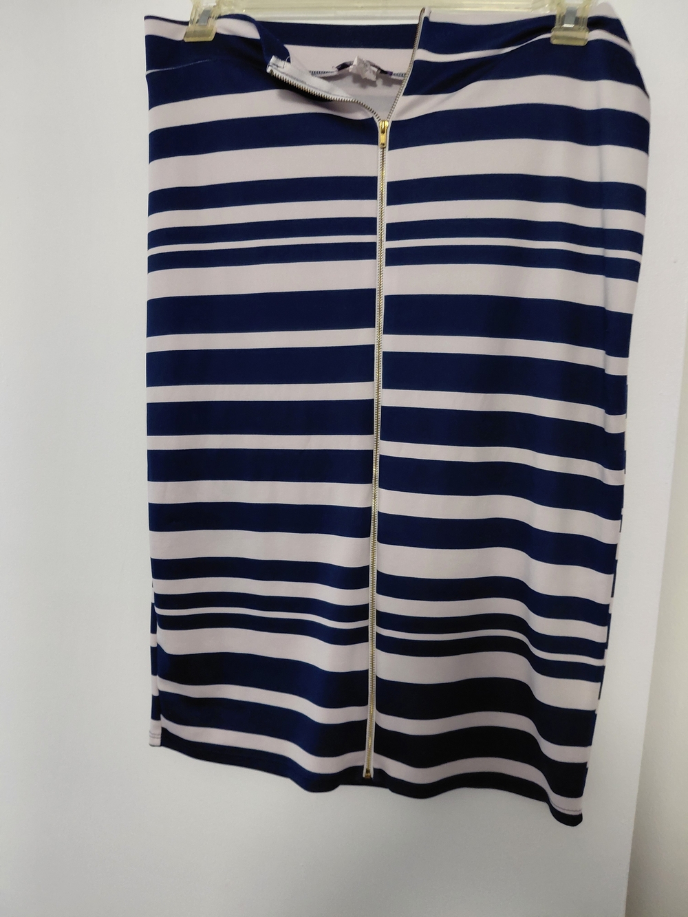 Hot Gal Navy and White Striped Pencil Skirt with Center Zip